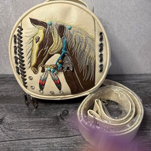Round embroidered horse crossbody purse